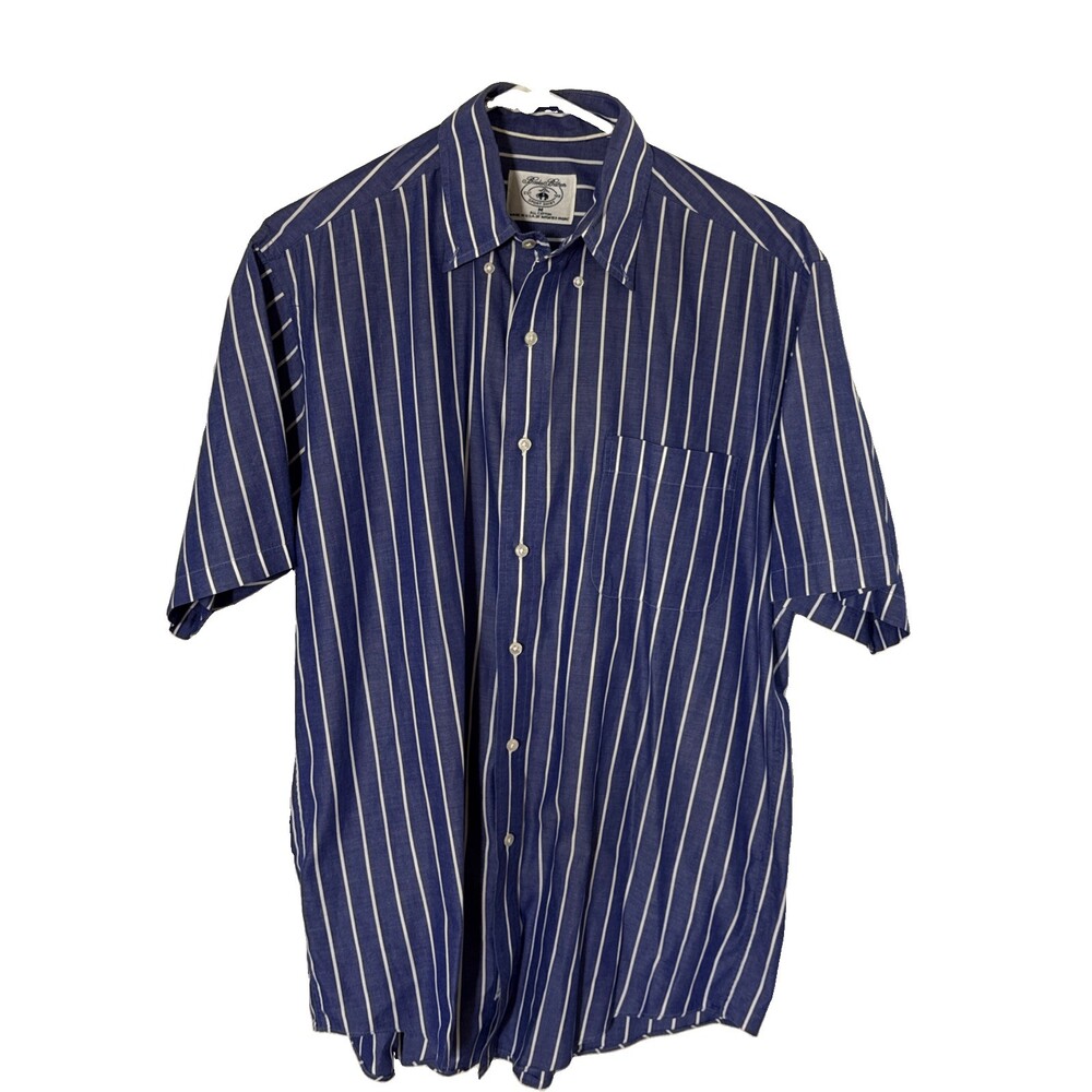 Brooks Brothers Short Sleeve Button Down Oxford Stripe Sport Shirt Blue White